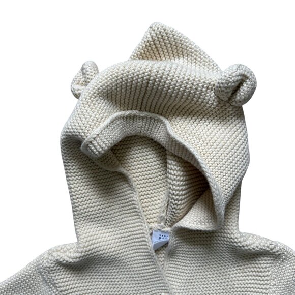 GAP Knit Hooded Button Front Cardigan Sweater Baby 6-12 Months Cream Winter - Picture 2 of 6
